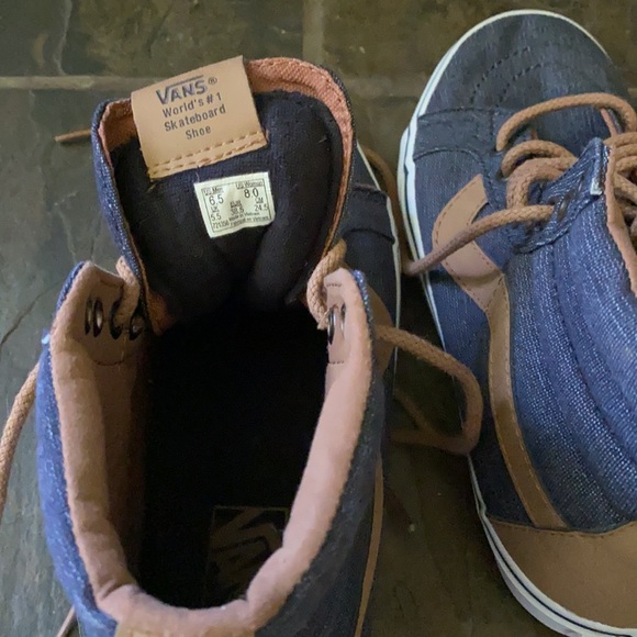 Denim and leather high top woman’s vans - Picture 4 of 5